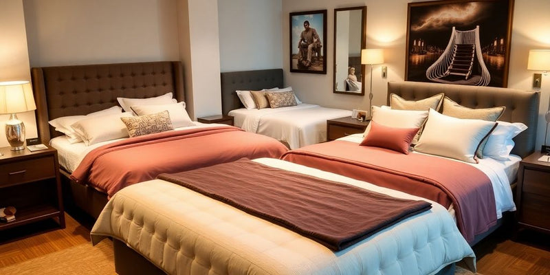 Stylish beds in a warm, inviting bedroom setting.