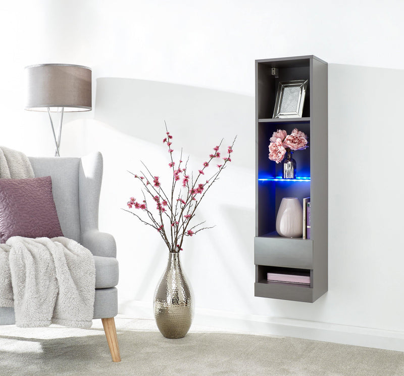 Galicia Tall Shelf Unit Grey with LED - Bankrupt Beds