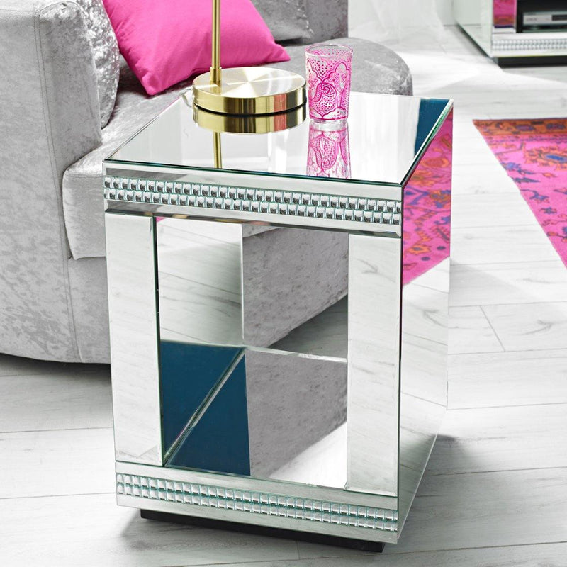 Biarritz Cube Mirrored Lamp Table - Bankrupt Beds