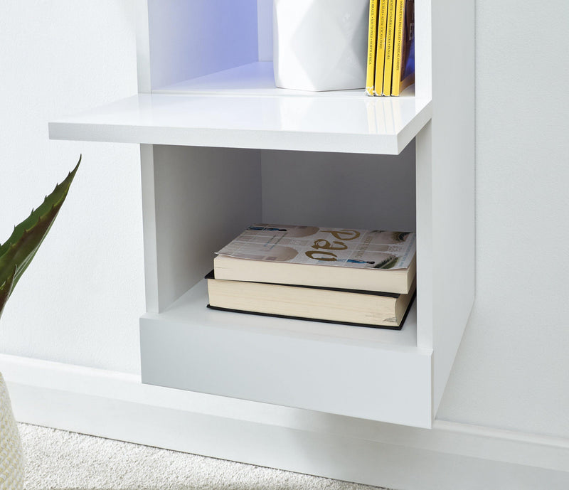 Galicia Tall Shelf Unit White with LED - Bankrupt Beds