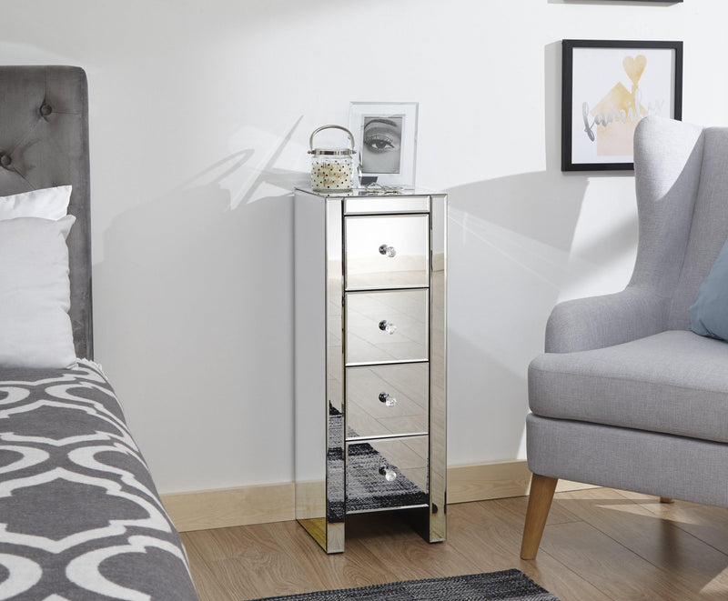 Mirrored 4 Drawer Slim Chest - Bankrupt Beds